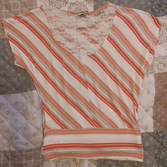 IZByer striped coral and tan casual shirt. - Picture 4 of 4